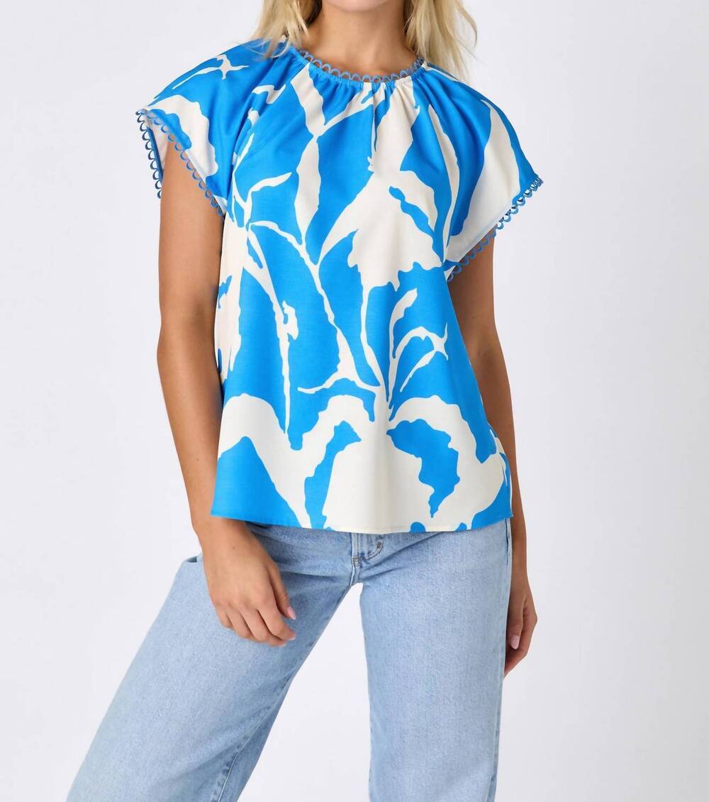 NEW CROSBY BY MOLLIE BURCH bess scalloped lace trim top in blue fern